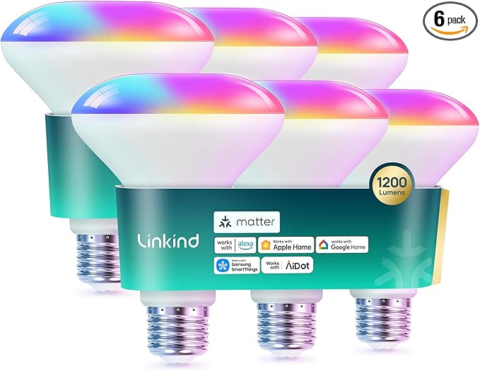 Linkind Matter Smart Light Bulb, 1200LM BR30 Smart Flood Light Bulbs Compatible by Linkind
