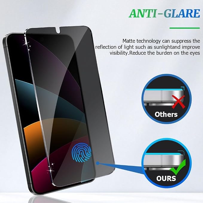 2 Pack Galaxy S25 Anti spy Privacy Screen Protector, 9H Tempered Glass - Image 4