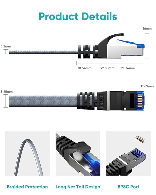 BUSOHE Cat 8 Ethernet Cable 2 FT 10 Pack, Nylon Braided High Speed Heavy Duty - Image 4