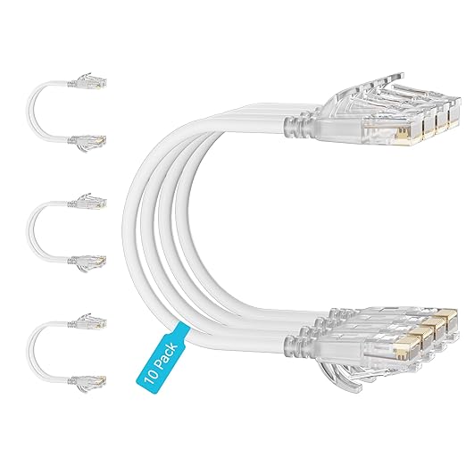 Cat6 Slim Patch Cables 3 Feet 10-Pack White, Cat6a Patch Cables 10Gbps 550MHz by Unknown