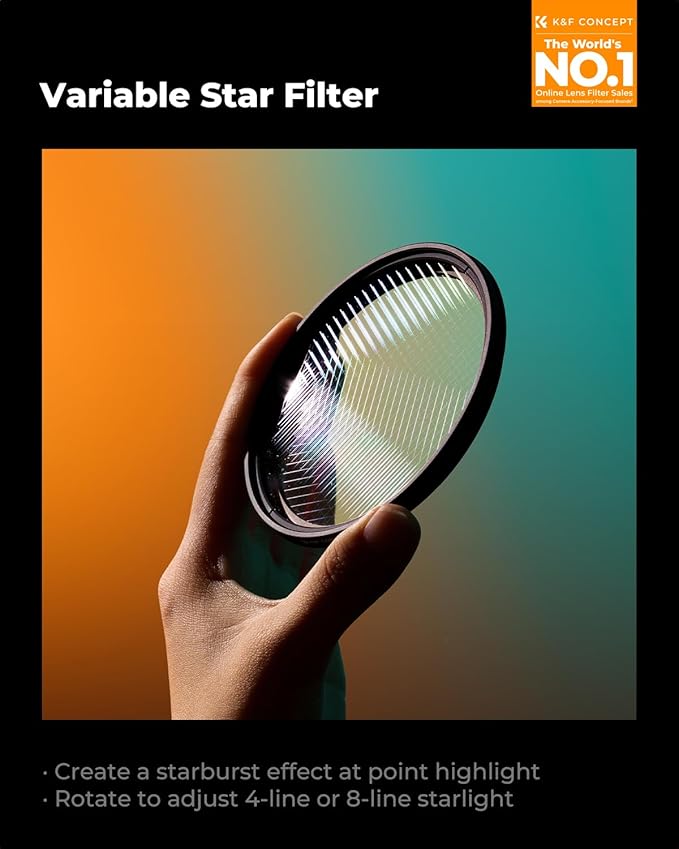 K&F CONCEPT 77mm Variable Star Filter Cross Screen Starburst Filter 4, 8 Points - Image 2