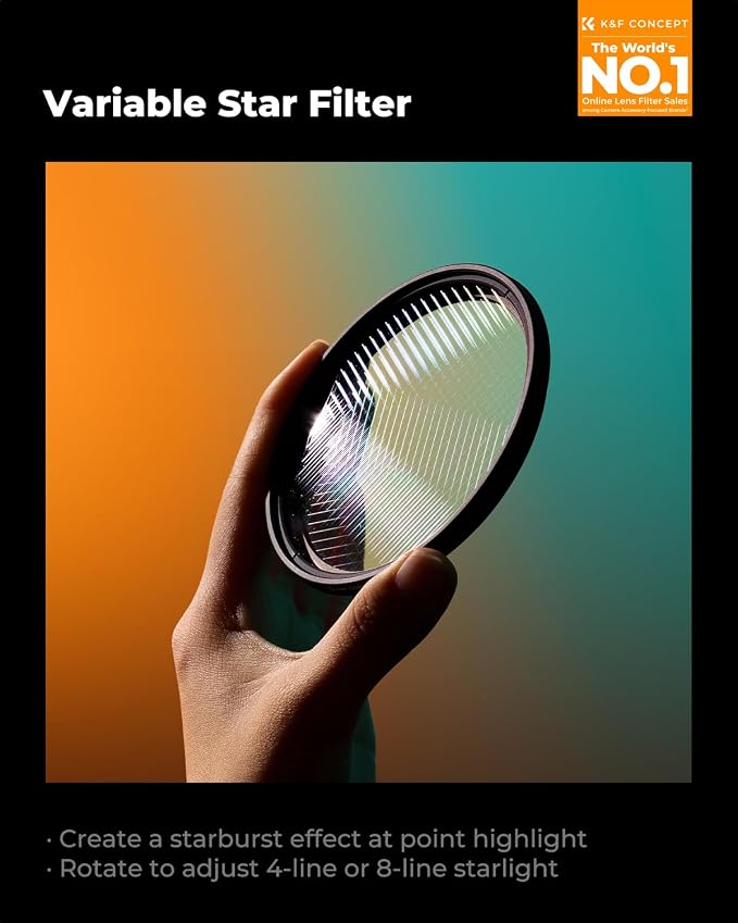 K&F CONCEPT 52mm Variable Star Filter Cross Screen Starburst Filter 4, 8 Points - Image 2