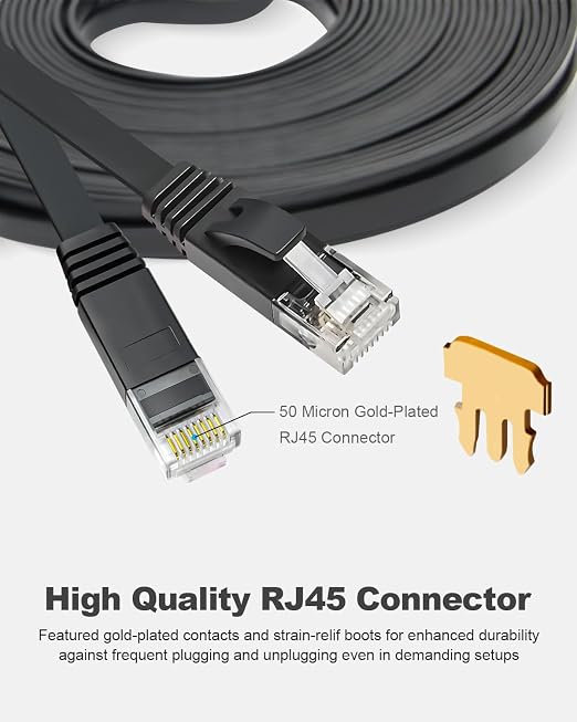 Yauhody CAT 6 Ethernet Cable 100ft Black, High Speed Solid Flat CAT6 Gigabit - Image 6
