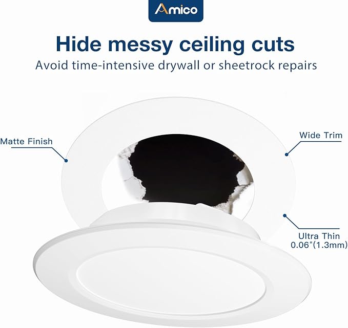 Amico 6 Pack Goof Rings for 6 Inch Recessed Lights, Can Light Trim Ring Cover - Image 3