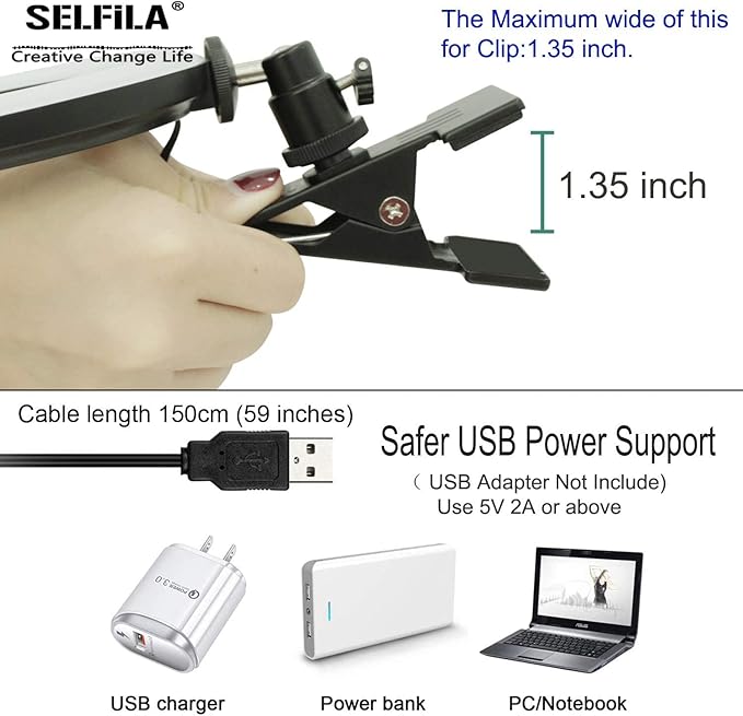 Selfila Ring Light 5 Inch USB Portable, 3200K-6500K Dimmable LED Clip on - Image 7