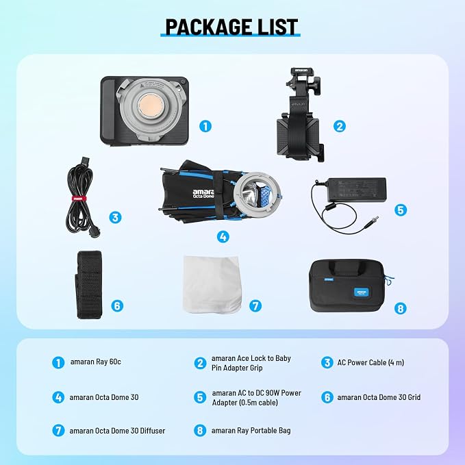 amaran Ray 60c RGB Video Light, 60W Portable Studio Light CCT 1, 3910Lux/1m - Image 8