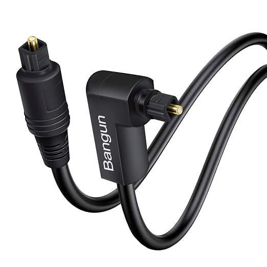 90 Degree Toslink Optical Audio Cable 4ft, Slim S/PDIF Digital 360 Degree Right by Bangun