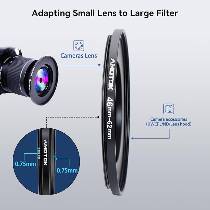 46mm Lens to 62mm Camera Lens Adapter, 46mm to 62mm Filter Step-Up Adapter Ring - Image 4