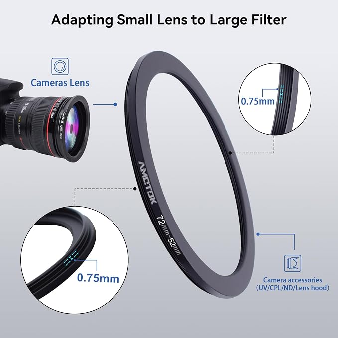 72mm Lens to 52mm Camera Lens Adapter, 72mm to 52mm Filter Step-Down Ring - Image 4