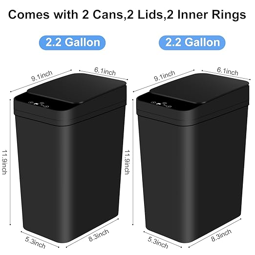Anborry Bathroom Automatic Trash Can 2 Pack 2.2 Gallon Touchless Motion Sensor - Image 5