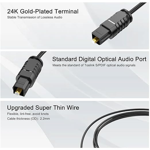 Optical Audio Cable 15 feet, Digital Audio Optical Cable Ultra-Thin Cord - Image 3