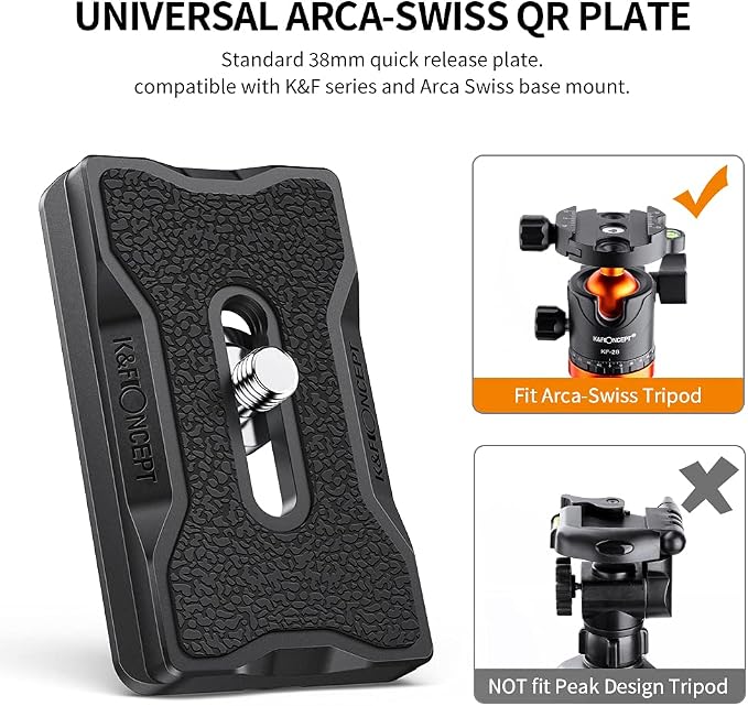 K&F CONCEPT Set of 2 Quick Release Plate Adapter 1/4 Inch Aluminium Tripod Mount - Image 4