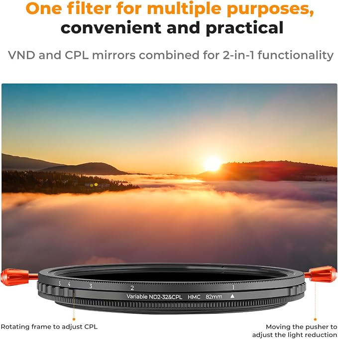 K&F CONCEPT 55mm Variable ND2-32 & Circular Polarizing Lens Filter in 1 - Image 3