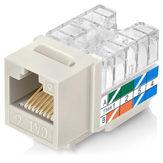 Everest 90° Angled RJ45 Cat6 Keystone Jacks 10-Pack in Light Almond by EverestMediaSolutions
