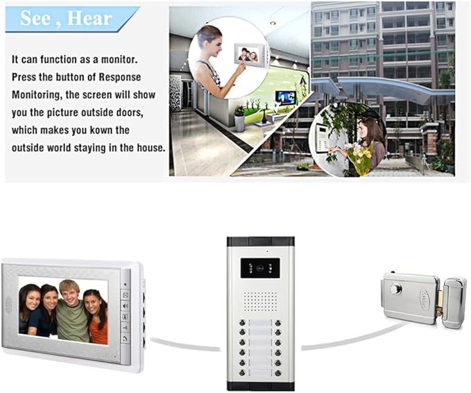6 Units Apartment Video Intercom System, 7 inch Monitor Wired Video Door Phone - Image 5