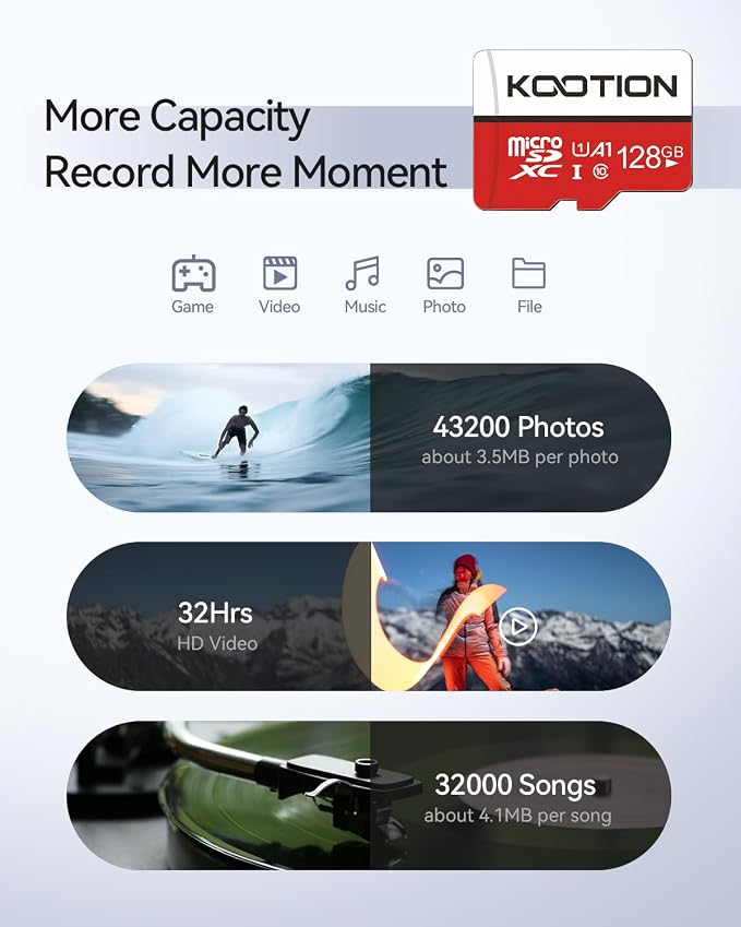 KOOTION 128GB MicroSDXC Memory Card, Class 10 Micro SD Card, High-Speed TF - Image 3