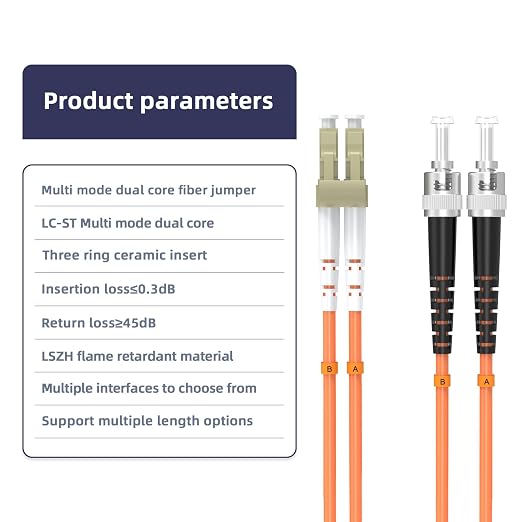 OM1 Fiber Patch Cable LC/UPC to ST/UPC Multimode Duplex 62.5/125μm Fiber - Image 3