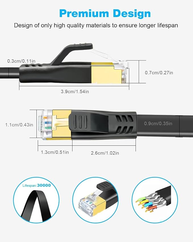 DDMALL CAT 8 Ethernet Cable, 20ft High Speed 40Gbps 2000MHz Shielded Flat CAT8 - Image 6