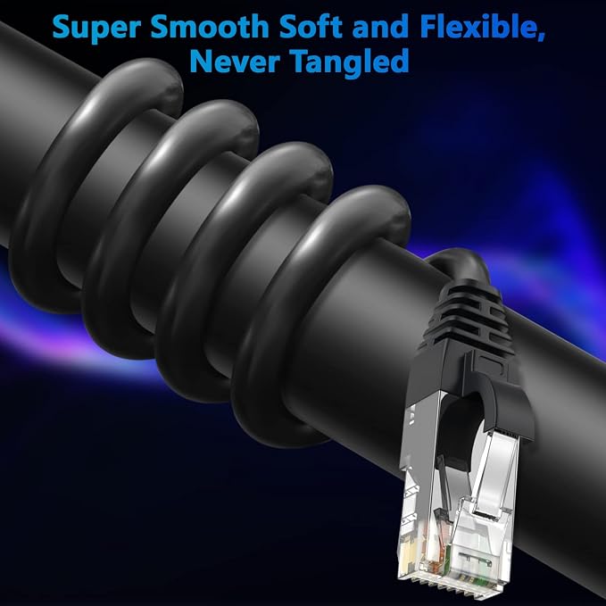 Adoreen Cat 6 Ethernet Cable 40 Ft-Black, Outdoor & Indoor Snagless Long Round - Image 2
