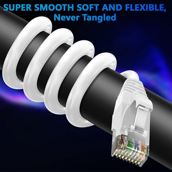 Adoreen Cat 6 Ethernet Cable 50 Ft-White, Outdoor & Indoor Snagless Long Round - Image 2