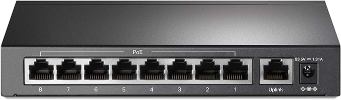 TP-Link 9 Fast Ethernet 10/100Mbps PoE Switch 8 PoE+ Ports @65W Sturdy Metal by TP-Link