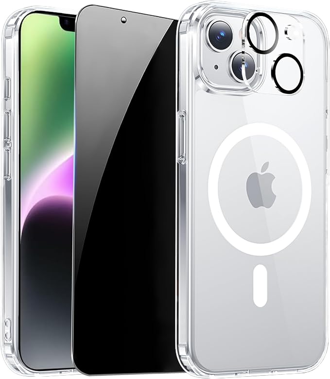 for iPhone 14 Case Clear with Privacy Screen Protector and Full Camera by ZOZDOKG