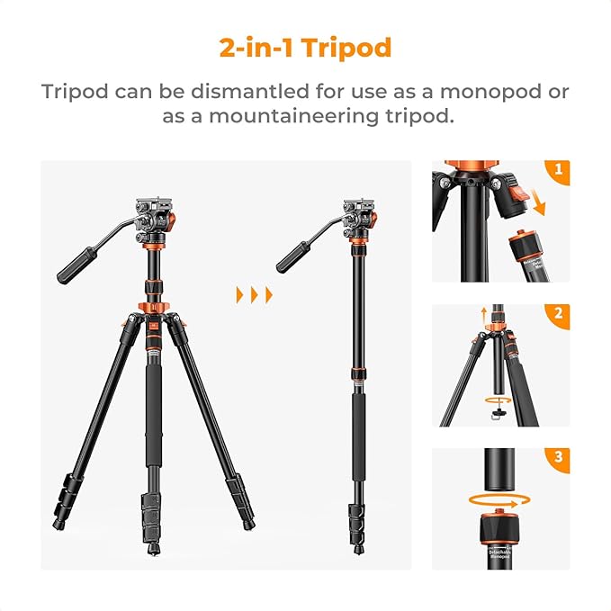 K&F CONCEPT 83" Camera Video Tripod - Image 6