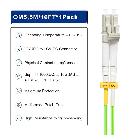 FLYPROFiber- LC to LC Fiber Patch Cable OM5 5M/16ft, Length Options: 0.2m-20m - Image 4