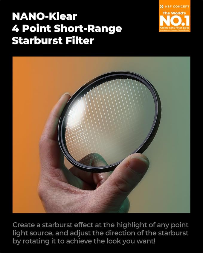 K&F CONCEPT 62mm Variable Short Line Star Lens Filter, Cross Screen Starburst - Image 2