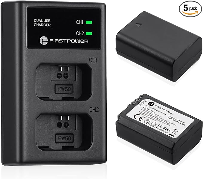 FirstPower NP-FW50 Battery 2-Pack and USB Dual Charger Compatible by FirstPower