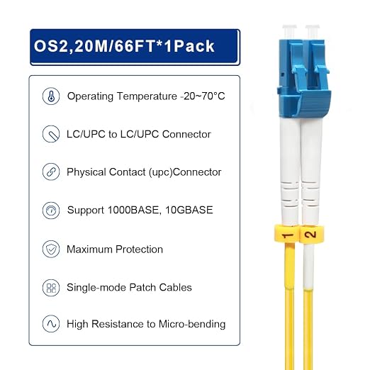 FLYPROFiber- 20M OS2 LC to LC Fiber Patch Cable, Length Options: 0.2m-200m - Image 4