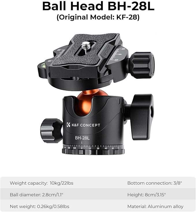 K&F CONCEPT 90''/230cm Ultra High Camera Tripod T254A7+BH-28L | Horizontal - Image 5
