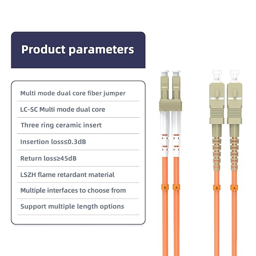 Multimode Duplex OM1 Fiber Patch Cable LC/UPC to SC/UPC 60M/196FT Fiber Optic - Image 3