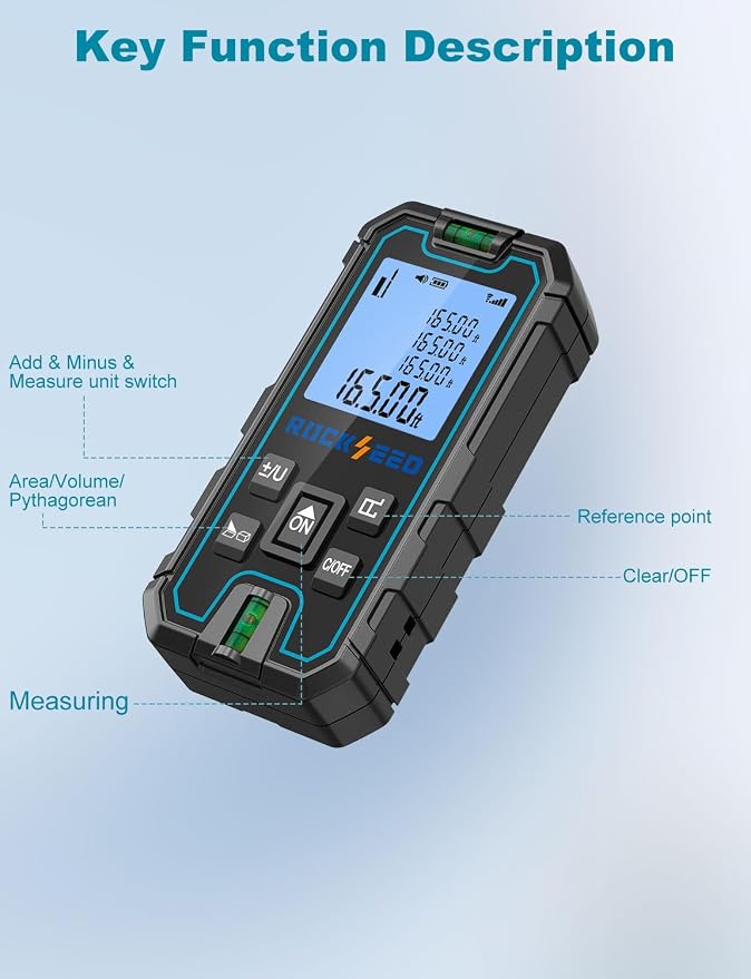 Laser Measure 165 Feet, RockSeed Portable Laser Distance Meter, Digital - Image 8
