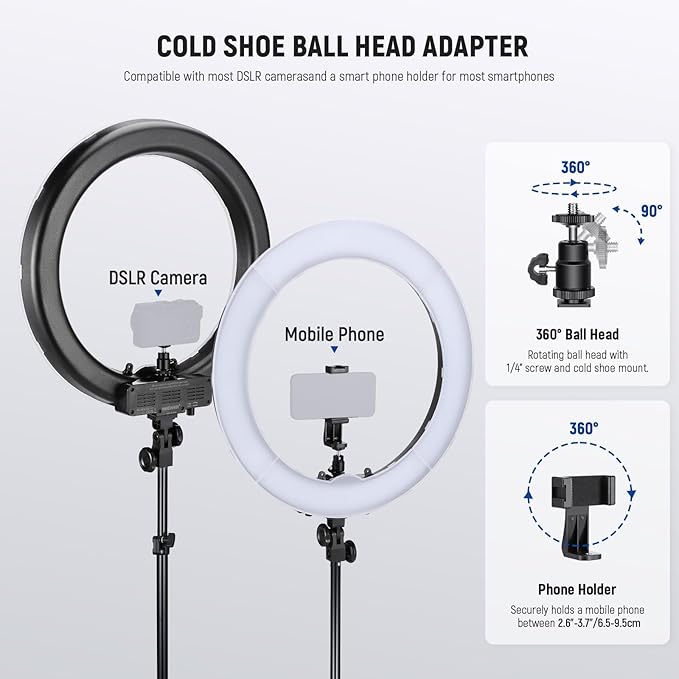 NEEWER 55W 18"/45cm Ring Light Kit, 5600K Dimmable LED Ringlight Tripod Stand - Image 8
