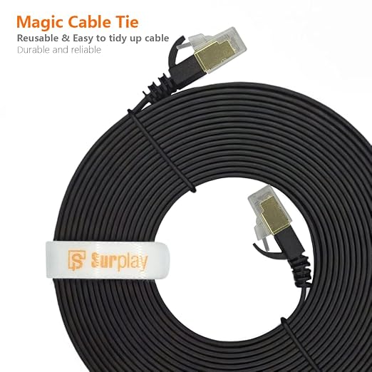 Cat7 20FT-2Pack Ethernet Cable Flat-Black-10Gbps Internet Network Cord - Image 8