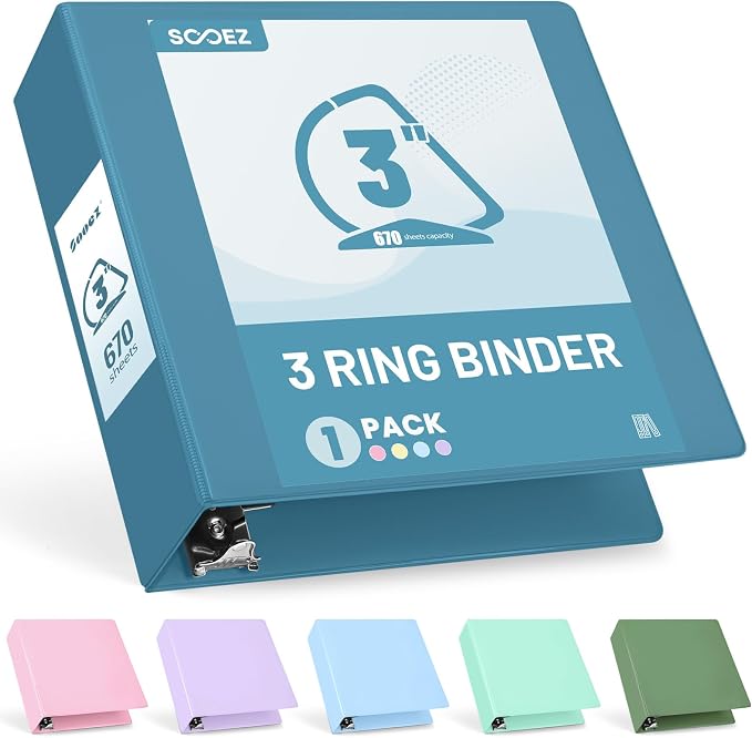 Sooez BinderX Extra Durable 3 Inch 3 Ring Binder, D-Ring Large Binders by Sooez