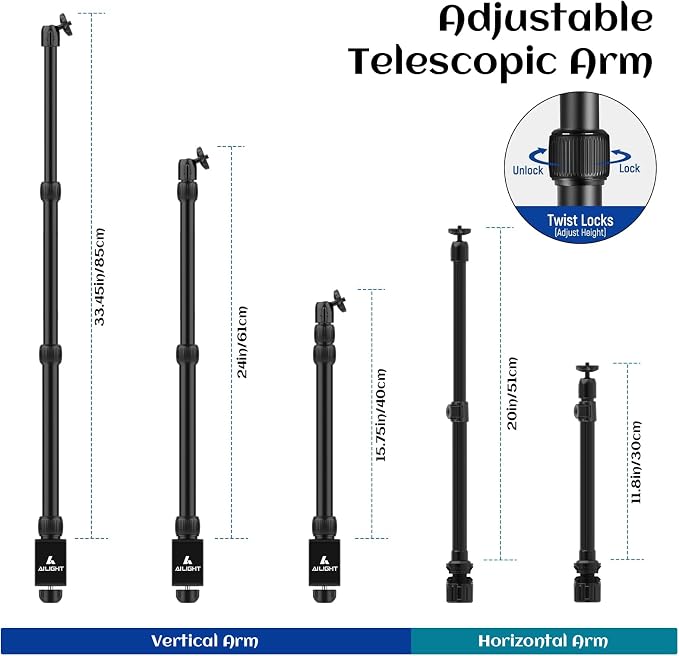 Ailight Camera Desk Mount Stand Overhead, Adjustable Microphone Boom Arm Mic - Image 3