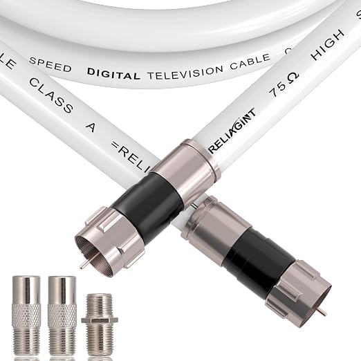 20ft RG6 Coaxial Cable White, 75 Ohm Coax Cable by RELIAGINT