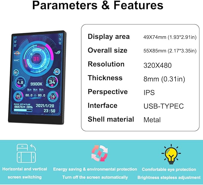 WOWNOVA PC Temperature Display, Computer Temp Monitor, ARGB Case, IPS USB Mini - Image 5