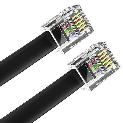 AmzDeals 2-Pack 8 Feet Black RJ12 6P6C Straight Wired Cable, Pro Grade Data and by AMZDEALS