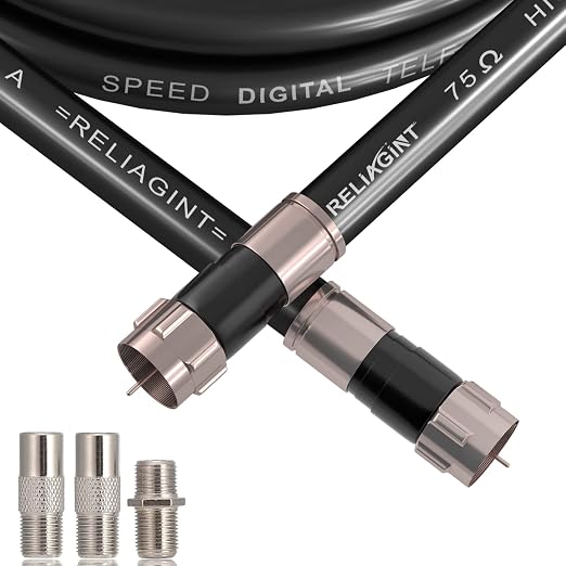 35ft RG6 Coaxial Cable Black, 75 Ohm Coax Cable by RELIAGINT