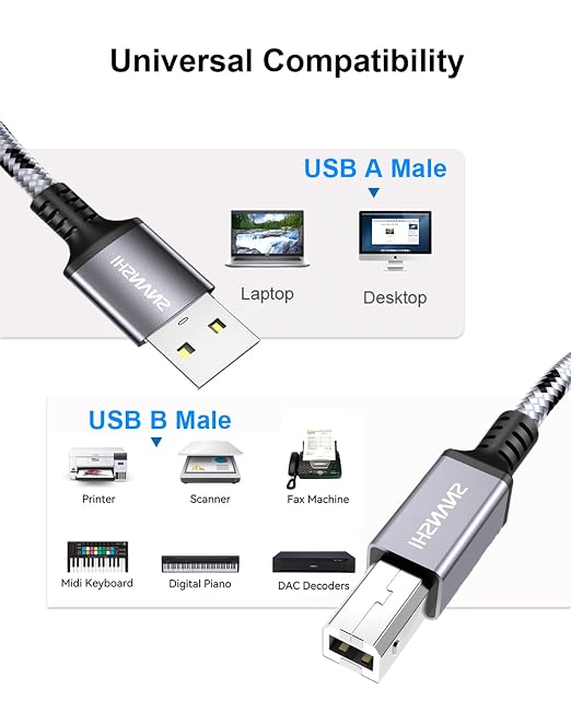 SNANSHI Active Printer Cable 40ft, Nylon Braided Heavy Duty USB 2.0 Type A to B - Image 8