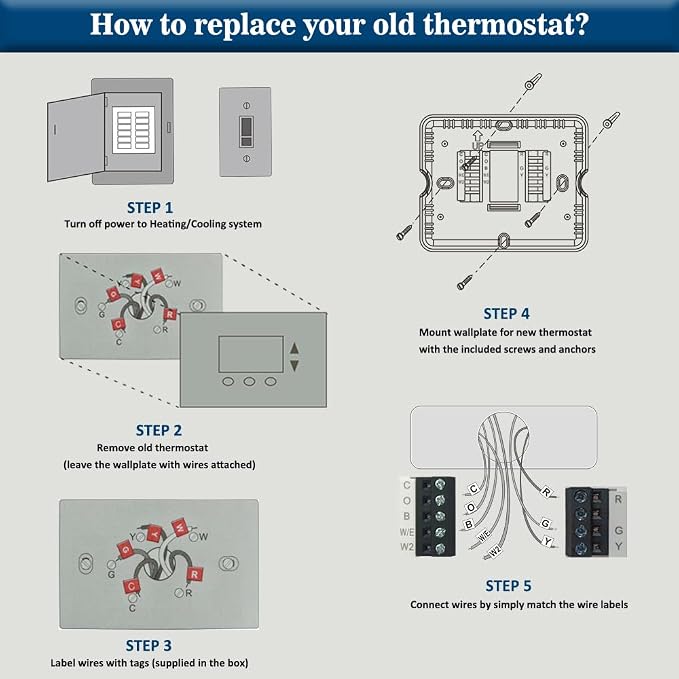 Thermostat for Heat Pump, Programmable Thermostat for Home, Single-Stage Systems - Image 5