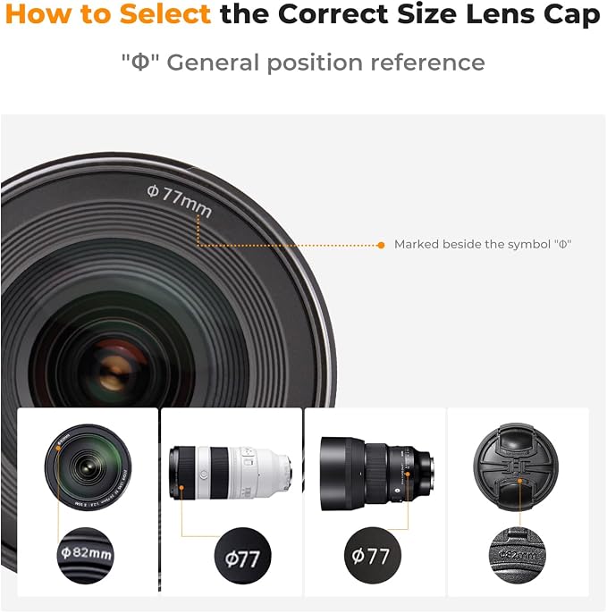 K&F Concept 62mm Lens Cap, 9-in-1 Center Pinch Lens Cover + Anti-Loss Keeper - Image 2
