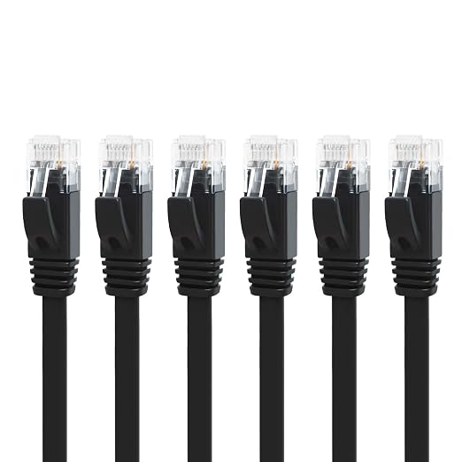 Yauhody CAT 6 Ethernet Cable 10ft 6-Pack Black, High Speed Solid Flat CAT6 by Yauhody