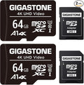 GIGASTONE 64GB Micro SD Card 2-Pack, A1 V30 4K Video Recording, Surveillance by Gigastone