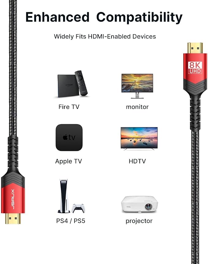 JSAUX 8K Long HDMI Cable 25ft 2-Pack, 48Gbps High Speed HDMI 2.1 Cord, 4K - Image 6