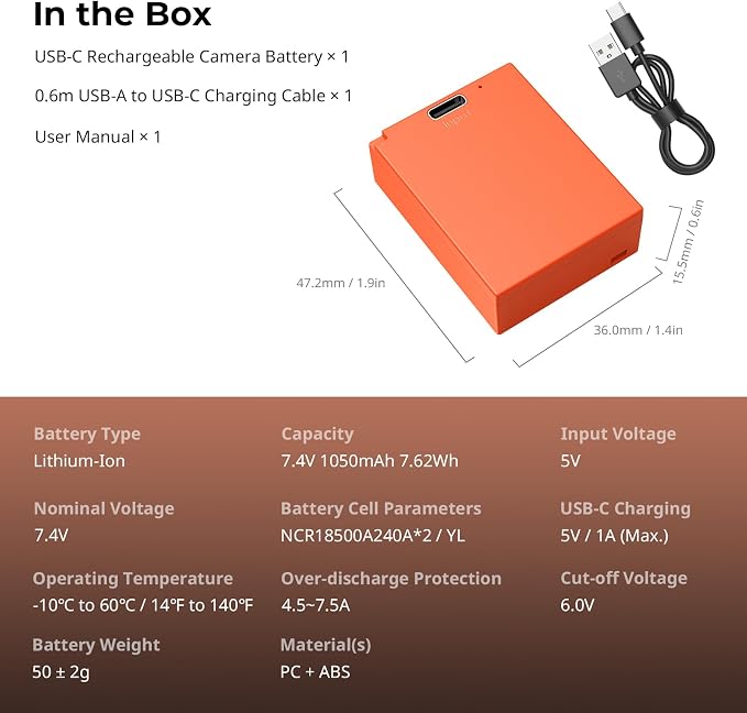 SMALLRIG NP-W126S Battery, 1050mAh Replacement USB-C Battery - Image 8