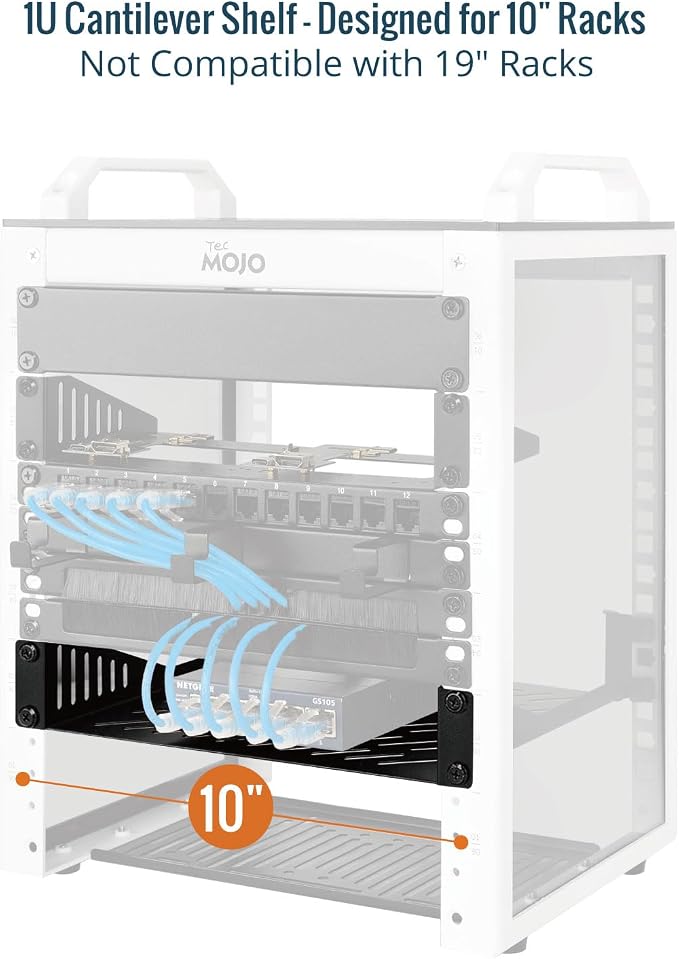Tecmojo 1U Rack Mount Shelf for 10" Server Rack, 10.23" Deep Vented Cantilever - Image 3